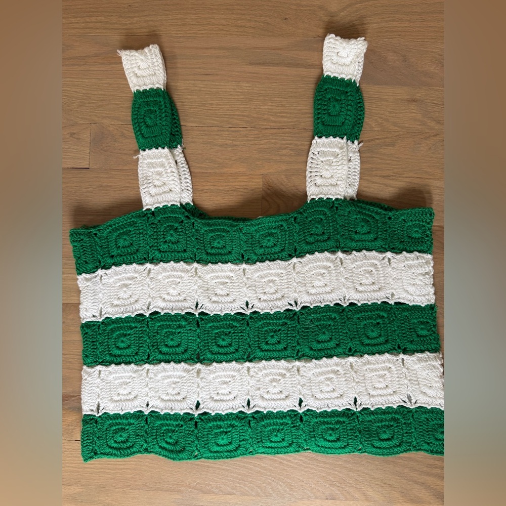 Hyacinth House Green & White Crochet tank top, size medium